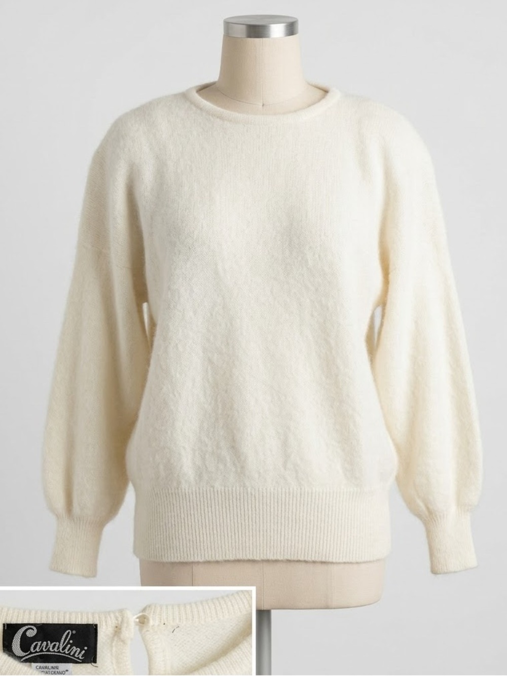 Vintage Cavalini Cream Angora Sweater 70% Angora Rabbit Hair Sweater M Trad Cozy